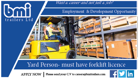 Yard person required at bmi trailers 